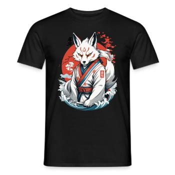 Kitsune Samurai Fox Vintage Ukiyo-e Style - T-shirt homme - noir - Devant - AI Model Male 178 light (178cm)