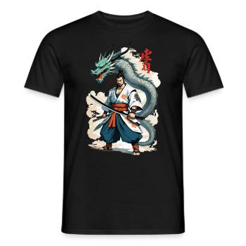 Samouraï Dragon Vintage Ukiyo-e Style Artwork - T-shirt homme - noir - Devant - AI Model Male 178 light (178cm)