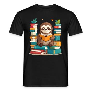 Funny Book Lover Sloth Cute Design - Men's T-Shirt - black - Front - AI Model Male 178 light (178cm)