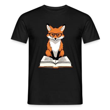 Mignon renard amoureux des livres avec des lunettes - T-shirt homme - noir - Devant - AI Model Male 178 light (178cm)