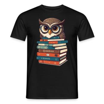 Owls Lover Cute Book Illustration - Men's T-Shirt - black - Front - AI Model Male 178 light (178cm)
