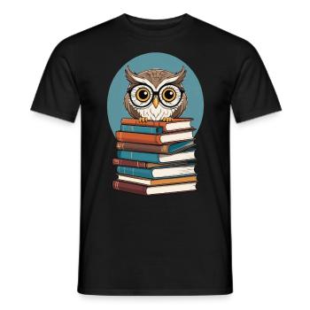 Cute Book Illustration Owl Book Lover - Men's T-Shirt - black - Front - AI Model Male 178 light (178cm)