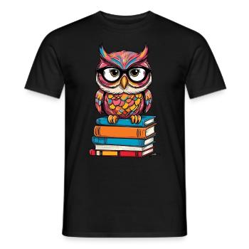 Books Owl for owl lovers and bookworms - Men's T-Shirt - black - Front - AI Model Male 178 light (178cm)