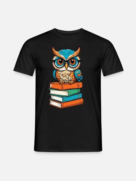 Bücher Eule Lustiger Buch Liebhaber Illustration - Männer T-Shirt - Schwarz
