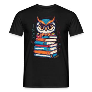 Bücher Eule Süße Buch Illustration Leseratte - Männer T-Shirt - Schwarz - Vorne - AI Model Male 178 light (178cm)