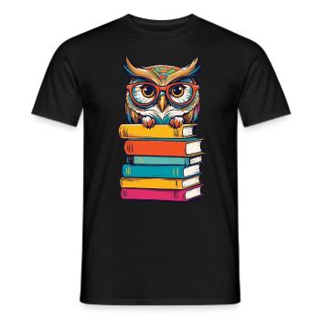 Livres Hibou Mignon Livre Illustration Littérature - T-shirt homme - noir - Devant - AI Model Male 178 light (178cm)