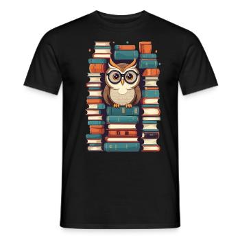 Books Owl Cute Book Illustration Reading Owl - Men's T-Shirt - black - Front - AI Model Male 178 light (178cm)