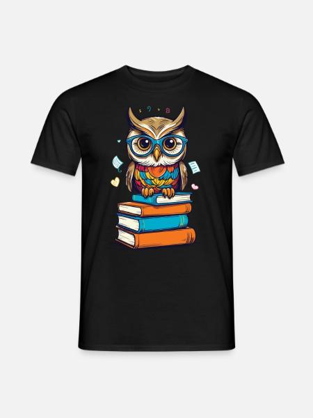 Bücher Eule Eulen Liebhaber Süße Buch Illustration - Männer T-Shirt - Schwarz