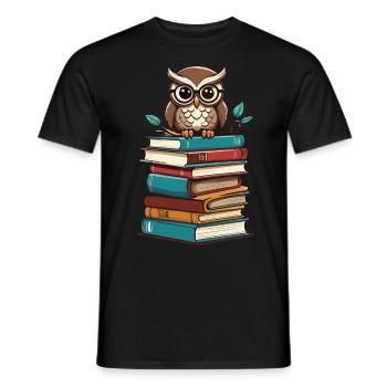 Books Owl Bookworm Cute Book Illustration - Men's T-Shirt - black - Front - AI Model Male 178 light (178cm)