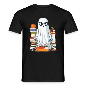Book Lover Style Reading Halloween Ghost - Men's T-Shirt - black - Front - AI Model Male 178 light (178cm)