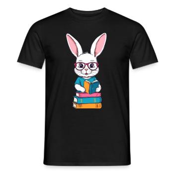 Lapin de lecture style amateur de livres enthousiaste - T-shirt homme - noir - Devant - AI Model Male 178 light (178cm)