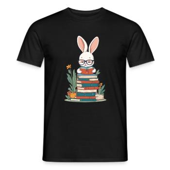 Lapin de lecture style amateur de livres enthousiaste - T-shirt homme - noir - Devant - AI Model Male 178 light (178cm)