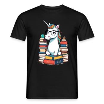 Unicorn Fantasy Stories Cute Bookworm - Men's T-Shirt - black - Front - AI Model Male 178 light (178cm)