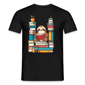 Funny Book Lover Sloth - Men's T-Shirt - black - Front - AI Model Male 178 light (178cm)