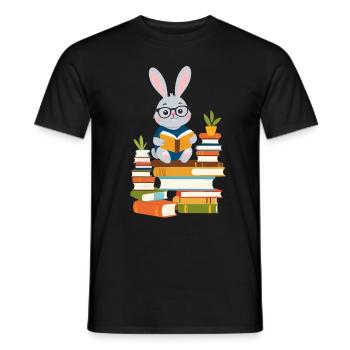 Lapin de lecture Passionné de livres - T-shirt homme - noir - Devant - AI Model Male 178 light (178cm)