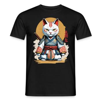 Samurai Katze Japanisches Kunstwerk Anime Design - Männer T-Shirt - Schwarz - Vorne - AI Model Male 178 light (178cm)