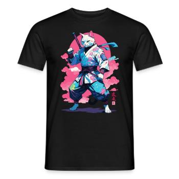 Conception esthétique Samurai Cat Vaporwave - T-shirt homme - noir - Devant - AI Model Male 178 light (178cm)