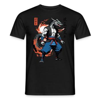 Dragon Samurai Vintage Ukiyo-e Style Artwork - Men's T-Shirt - black - Front - AI Model Male 178 light (178cm)