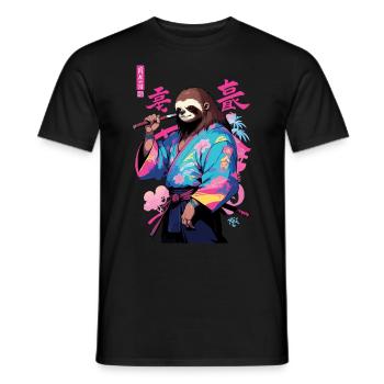 Samurai Sloth Aesthetic Vaporwave Style Art - Men's T-Shirt - black - Front - AI Model Male 178 light (178cm)
