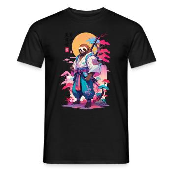 Samurai Sloth Aesthetic Vaporwave Style - Men's T-Shirt - black - Front - AI Model Male 178 light (178cm)