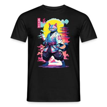 Conception esthétique Samurai Cat Vaporwave - T-shirt homme - noir - Devant - AI Model Male 178 light (178cm)