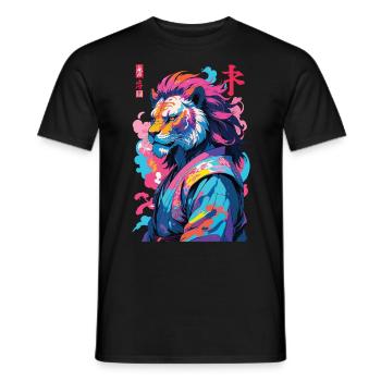 Samouraï Lion Esthétique Style Vaporwave - T-shirt homme - noir - Devant - AI Model Male 178 light (178cm)