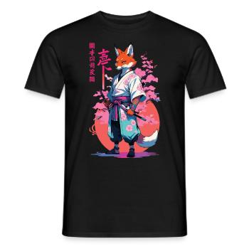 Kitsune Samurai Fox Aesthetic Vaporwave Style - Men's T-Shirt - black - Front - AI Model Male 178 light (178cm)