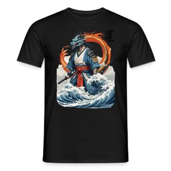 Dragon Samurai & Vintage Ukiyo-e Style Artwork - Men's T-Shirt - black - Front - AI Model Male 178 light (178cm)