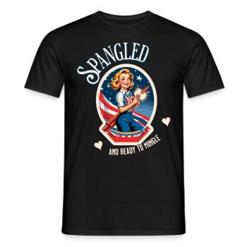 Prêt à se mêler rétro Vintage Design Drapeau américain - T-shirt homme - noir - Devant - AI Model Male 178 light (178cm)