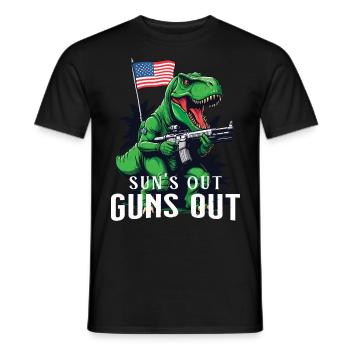 Suns Out Guns Out Funny United States Dinosaur 4th July - Men's T-Shirt - black - Front - AI Model Male 178 light (178cm)