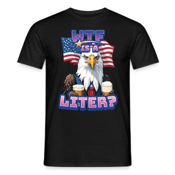 WTF is Liter Eagle with Beer Funny Metric Pun - Men's T-Shirt - black - Front - AI Model Male 178 light (178cm)