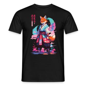 Kitsune Samurai Fuchs Aesthetic Vaporwave Stil - Männer T-Shirt - Schwarz - Vorne - AI Model Male 178 light (178cm)