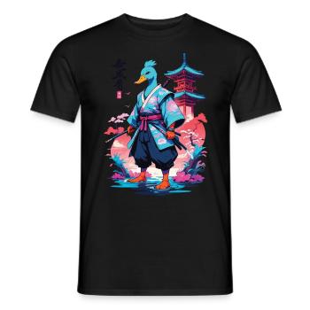 Samurai Duck Aesthetic Vaporwave Style - Men's T-Shirt - black - Front - AI Model Male 178 light (178cm)