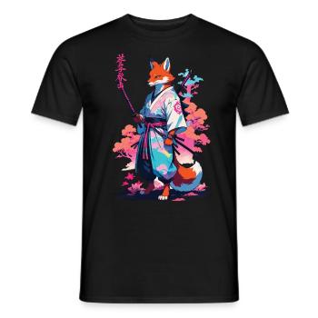 Kitsune Samurai Fuchs Aesthetic Vaporwave Stil - Männer T-Shirt - Schwarz - Vorne - AI Model Male 178 light (178cm)