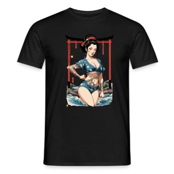 Kunoichi Ninja Geisha Samurai Kunstwerk Japan Stil - Männer T-Shirt - Schwarz - Vorne - AI Model Male 178 light (178cm)