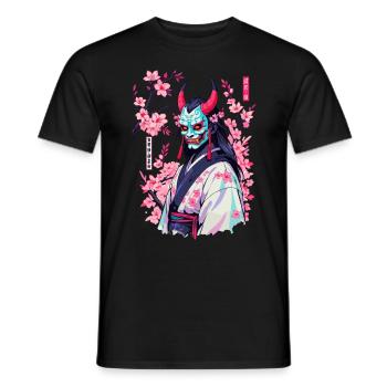 Oni Samurai Vaporwave Aesthetic Japan Culture - Men's T-Shirt - black - Front - AI Model Male 178 light (178cm)