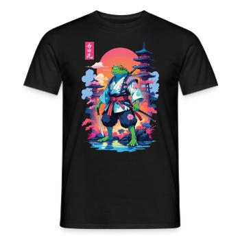 Grenouille samouraï et style esthétique Vaporwave - T-shirt homme - noir - Devant - AI Model Male 178 light (178cm)