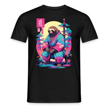 Samurai Sloth in Aesthetic Vaporwave Style - Men's T-Shirt - black - Front - AI Model Male 178 light (178cm)