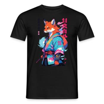 Kitsune Samurai Fuchs Aesthetic Vaporwave Stil - Männer T-Shirt - Schwarz - Vorne - AI Model Male 178 light (178cm)