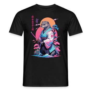 Samurai Otter Aesthetic Vaporwave Style - Men's T-Shirt - black - Front - AI Model Male 178 light (178cm)