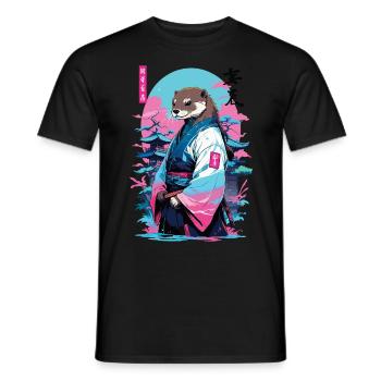 Esthétique samouraï loutre style Vaporwave - T-shirt homme - noir - Devant - AI Model Male 178 light (178cm)
