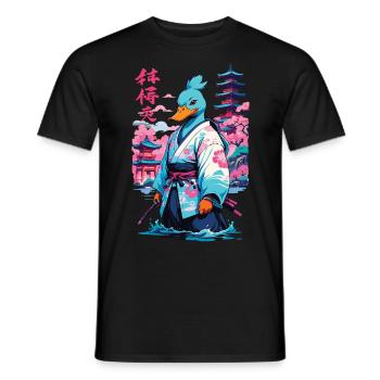 Samurai Duck Aesthetic Vaporwave Style Japanese - Men's T-Shirt - black - Front - AI Model Male 178 light (178cm)