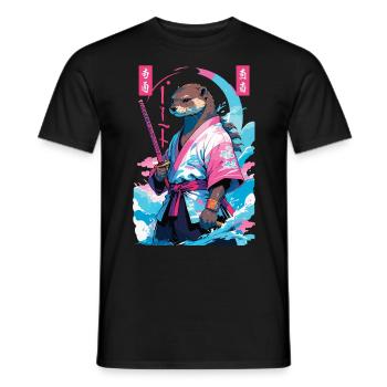 Samouraï Loutre Esthétique Vaporwave Style Asiatique - T-shirt homme - noir - Devant - AI Model Male 178 light (178cm)