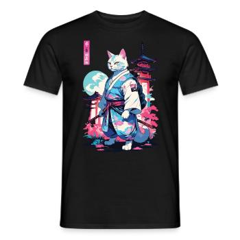Samurai Katze Vaporwave Aesthetic Japan Style - Männer T-Shirt - Schwarz - Vorne - AI Model Male 178 light (178cm)