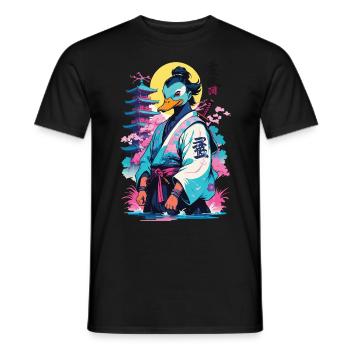 Samurai Duck In Aesthetic Vaporwave Style - Men's T-Shirt - black - Front - AI Model Male 178 light (178cm)