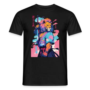 Samouraï Lion Esthétique Style Vaporwave - T-shirt homme - noir - Devant - AI Model Male 178 light (178cm)