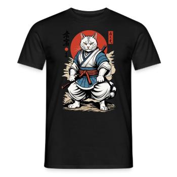 Chat Samouraï Vintage Ukiyo-E Design Japonais - T-shirt homme - noir - Devant - AI Model Male 178 light (178cm)