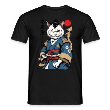 Samurai Cat Vintage Ukiyo-E Aesthetic Japan - Men's T-Shirt - black - Front - AI Model Male 178 light (178cm)