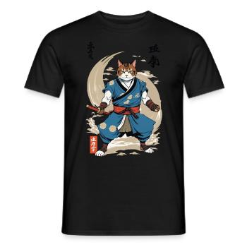 Samurai Cat Vintage Ukiyo-E Japanese - Men's T-Shirt - black - Front - AI Model Male 178 light (178cm)