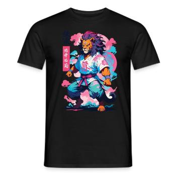 Samouraï Lion Esthétique Vaporwave Style Japon Art - T-shirt homme - noir - Devant - AI Model Male 178 light (178cm)